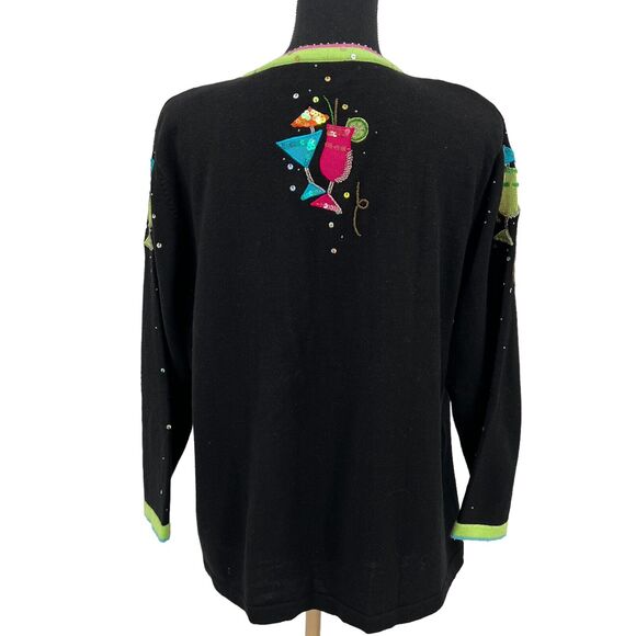 Just‎ B Bright Pattern Cardigan Beaded Sequin Mixed Drinks Fruit Sweater - Picture 2 of 7